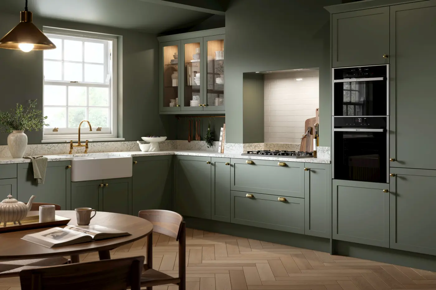 Oakham in Supermatt Smoke Green kitchen