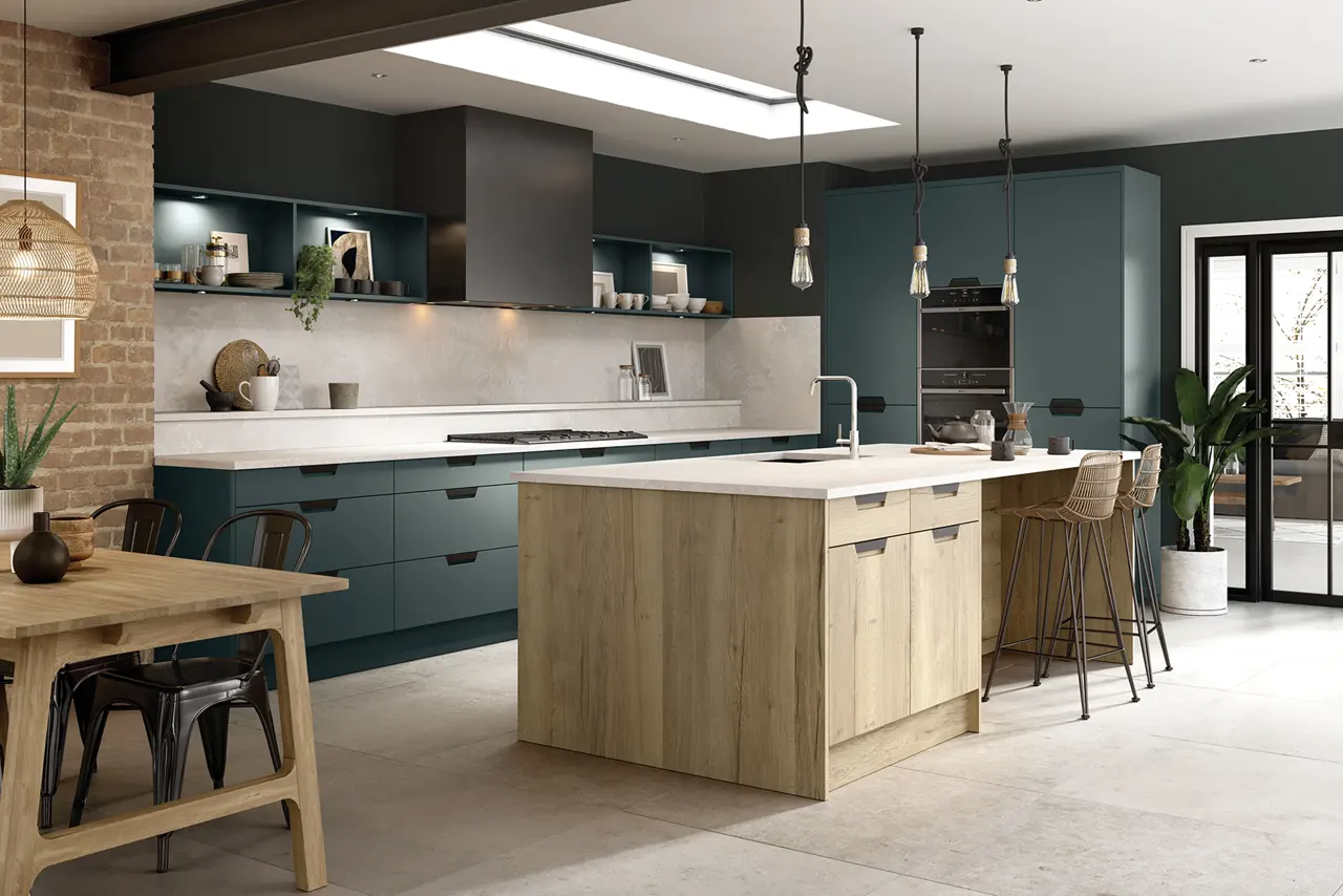 Segreto in Supermatt Kombu Green Halifax Natural Oak kitchen