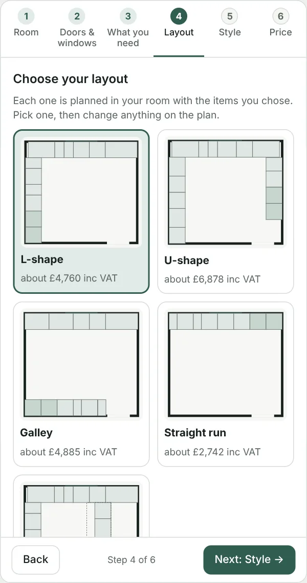 The layout choices, each planned in your room with a price